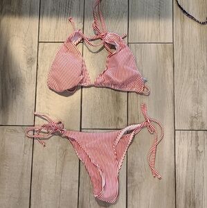 🐧 Shein red pinstripe halter neck bikini🎀🧁🦄🪻🐠🍓🦉